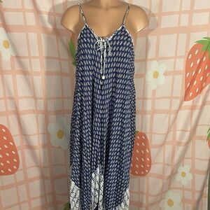 Jessica Simpson Size Medium Navy Blue/Whote Coastal Boho Wing Dress